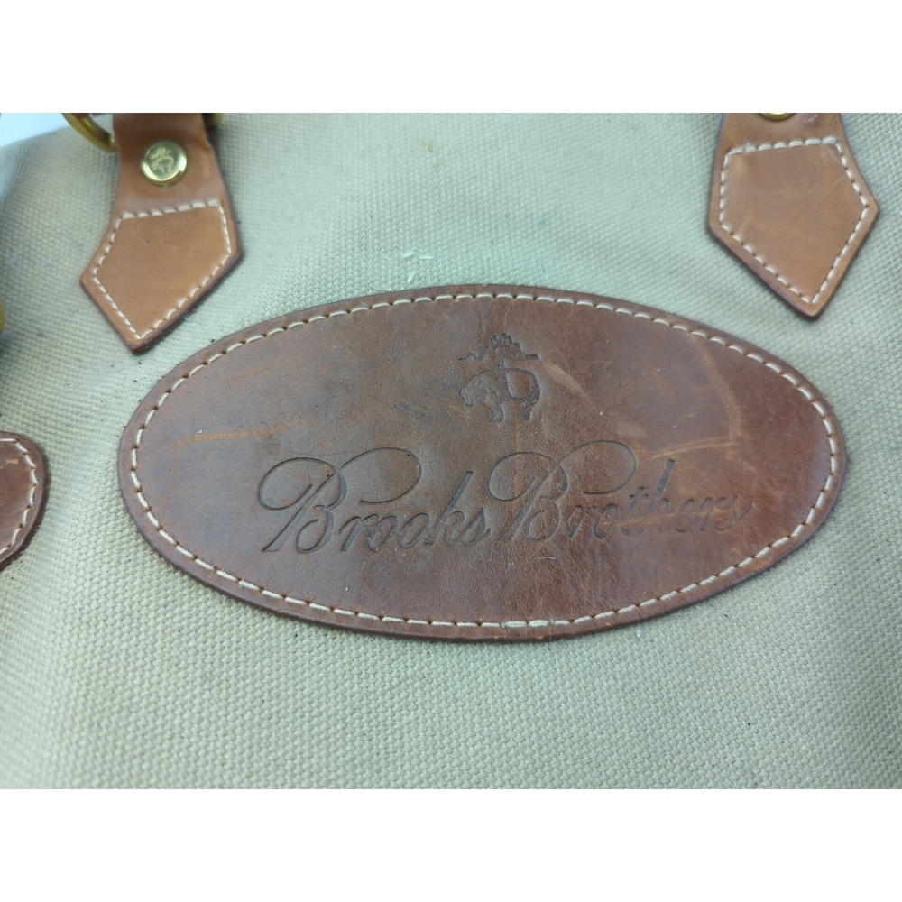 BROOKS BROTHERS Bag Canvas Leather Duffle Weekender Whiskey Brown - Picture 3 of 10